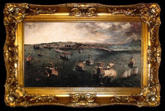 framed  BRUEGEL, Pieter the Elder Naval Battle in the Gulf of Naples fd, ta009-2